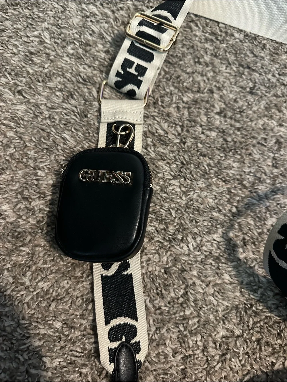 Guess White and Black Logo Satchel with Gold Charm